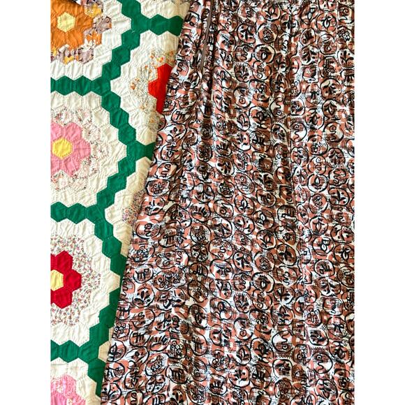 Vintage 1940s Novelty Print Dress Orange Brown Rayon Velvet Bows Abstract AS IS - Picture 12 of 16